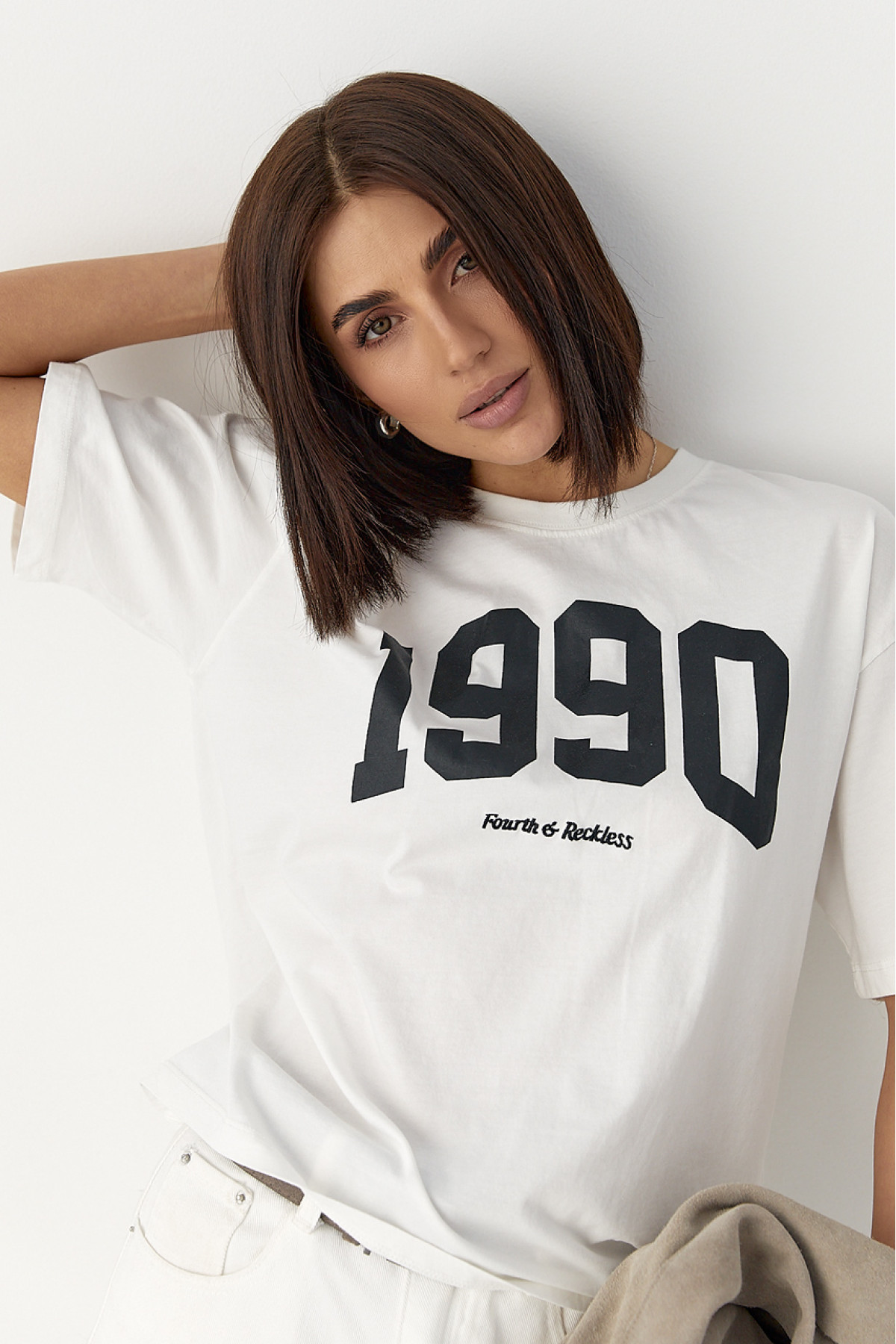 Футболка oversize з принтом   молочний колір
