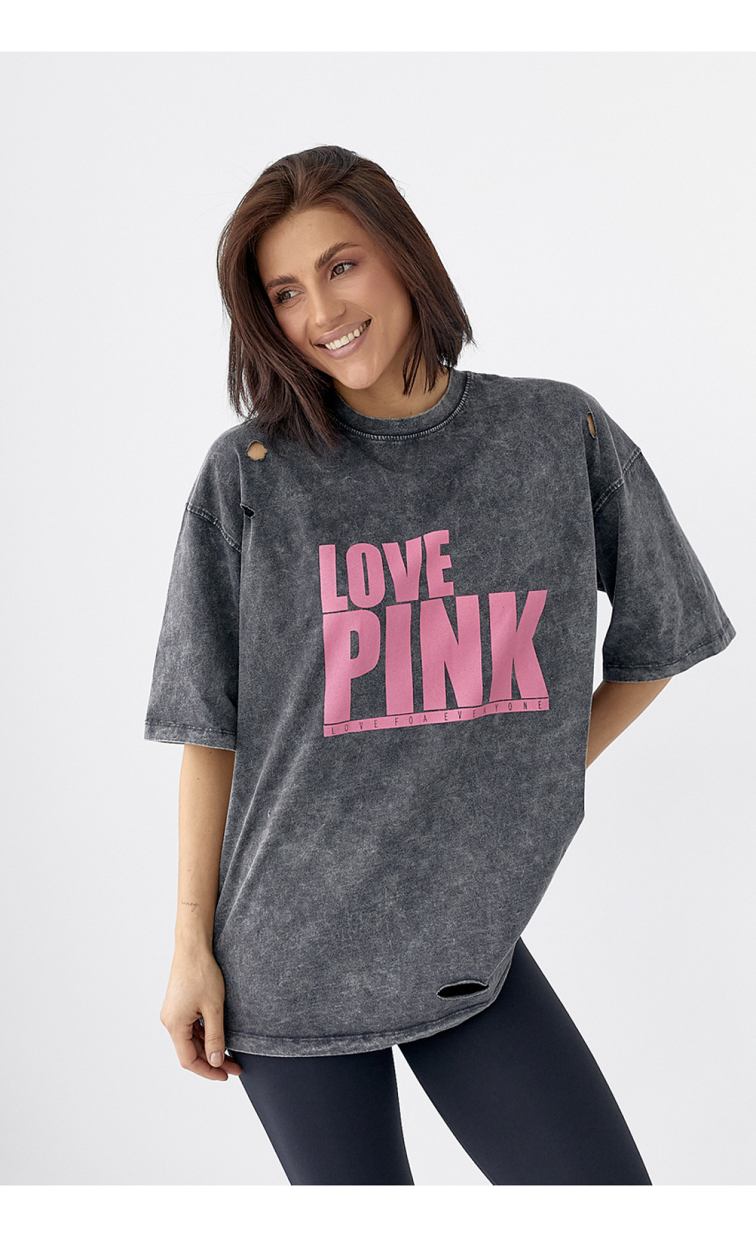 Футболка в техніці тайдай з написом Love Pink  чорний колір