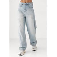 Джинси Baggy straight  із потертостями  блакитний колір