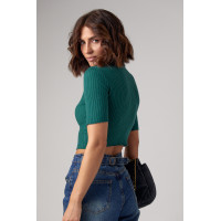 Жіноча вкорочена водолазка з коротким рукавом  зелений колір