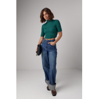 Жіноча вкорочена водолазка з коротким рукавом  зелений колір