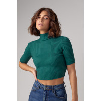 Жіноча вкорочена водолазка з коротким рукавом  зелений колір