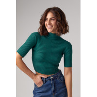 Жіноча вкорочена водолазка з коротким рукавом  зелений колір