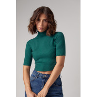 Жіноча вкорочена водолазка з коротким рукавом  зелений колір