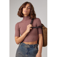 Жіноча вкорочена водолазка з коротким рукавом  кавовий колір