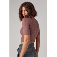Жіноча вкорочена водолазка з коротким рукавом  кавовий колір
