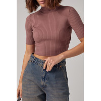 Жіноча вкорочена водолазка з коротким рукавом  кавовий колір