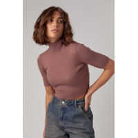 Жіноча вкорочена водолазка з коротким рукавом  кавовий колір