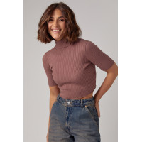 Жіноча вкорочена водолазка з коротким рукавом  кавовий колір