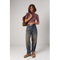 Жіноча вкорочена водолазка з коротким рукавом  кавовий колір