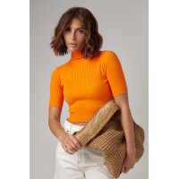 Жіноча вкорочена водолазка з коротким рукавом  помаранчевий колір