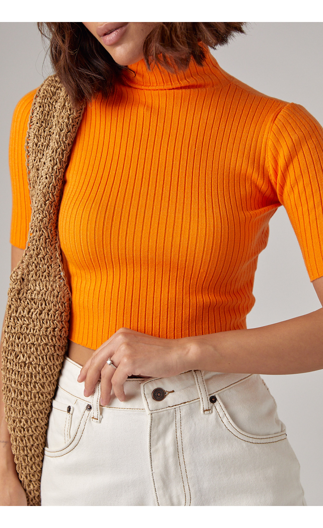 Жіноча вкорочена водолазка з коротким рукавом  помаранчевий колір