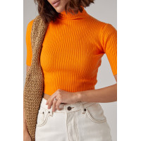 Жіноча вкорочена водолазка з коротким рукавом  помаранчевий колір