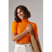 Жіноча вкорочена водолазка з коротким рукавом  помаранчевий колір