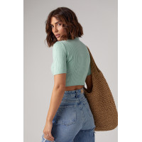 Жіноча вкорочена водолазка з коротким рукавом  м'ятний колір