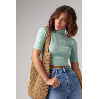 Жіноча вкорочена водолазка з коротким рукавом  м'ятний колір