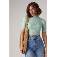 Жіноча вкорочена водолазка з коротким рукавом  м'ятний колір