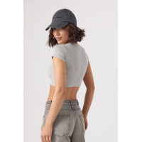 Жіноча коротка футболка в рубчик із ведмедиком  сірий колір