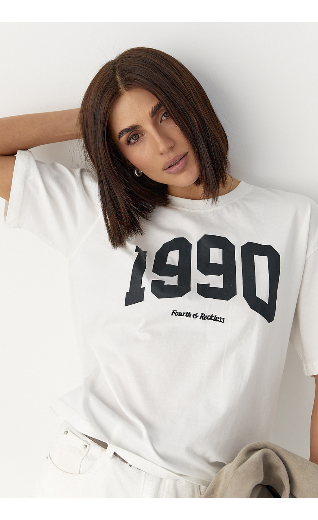 Футболка oversize з принтом   молочний колір