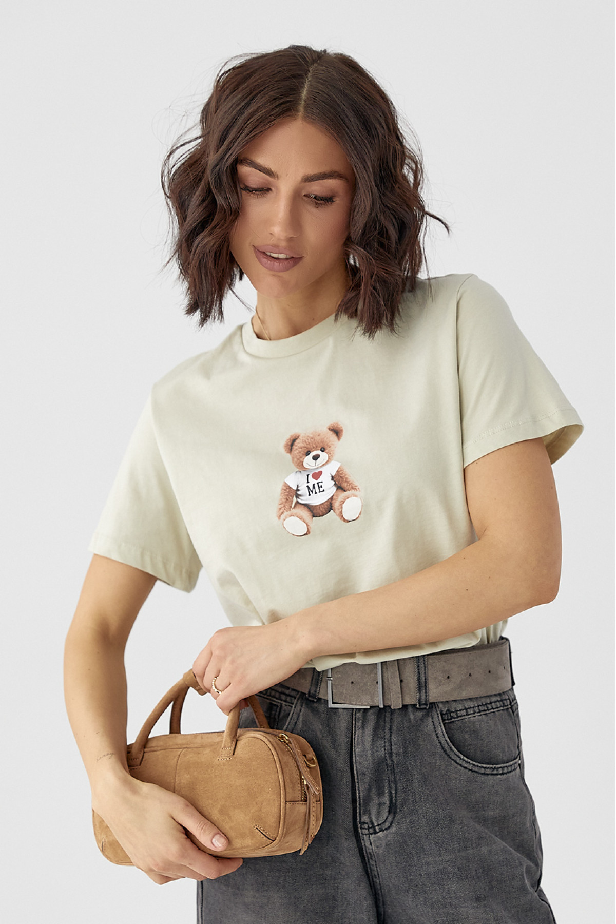 Жіноча футболка з принтом ведмедика  меланж колір