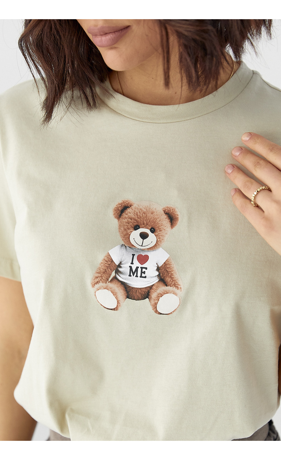 Жіноча футболка з принтом ведмедика  меланж колір