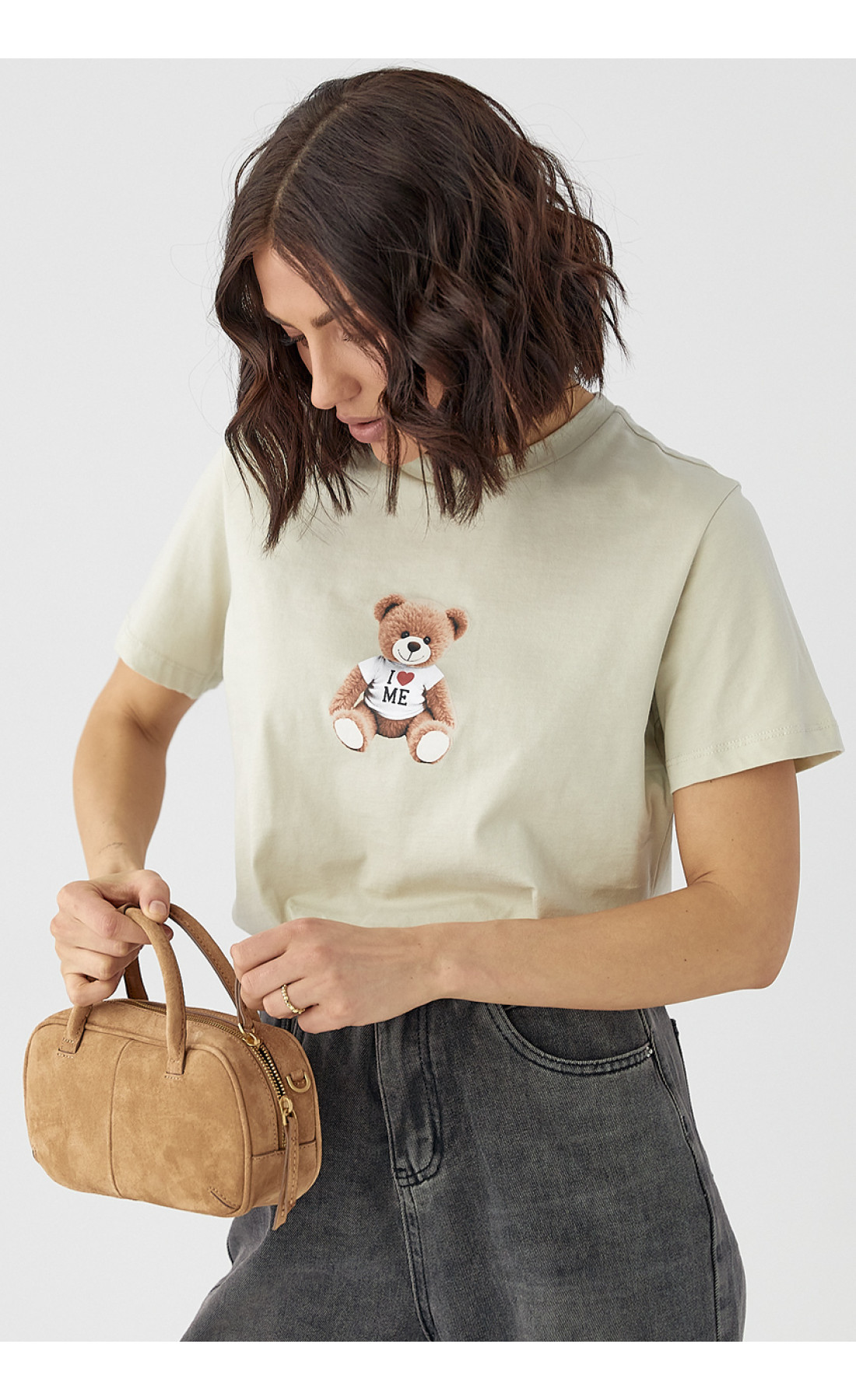 Жіноча футболка з принтом ведмедика  меланж колір