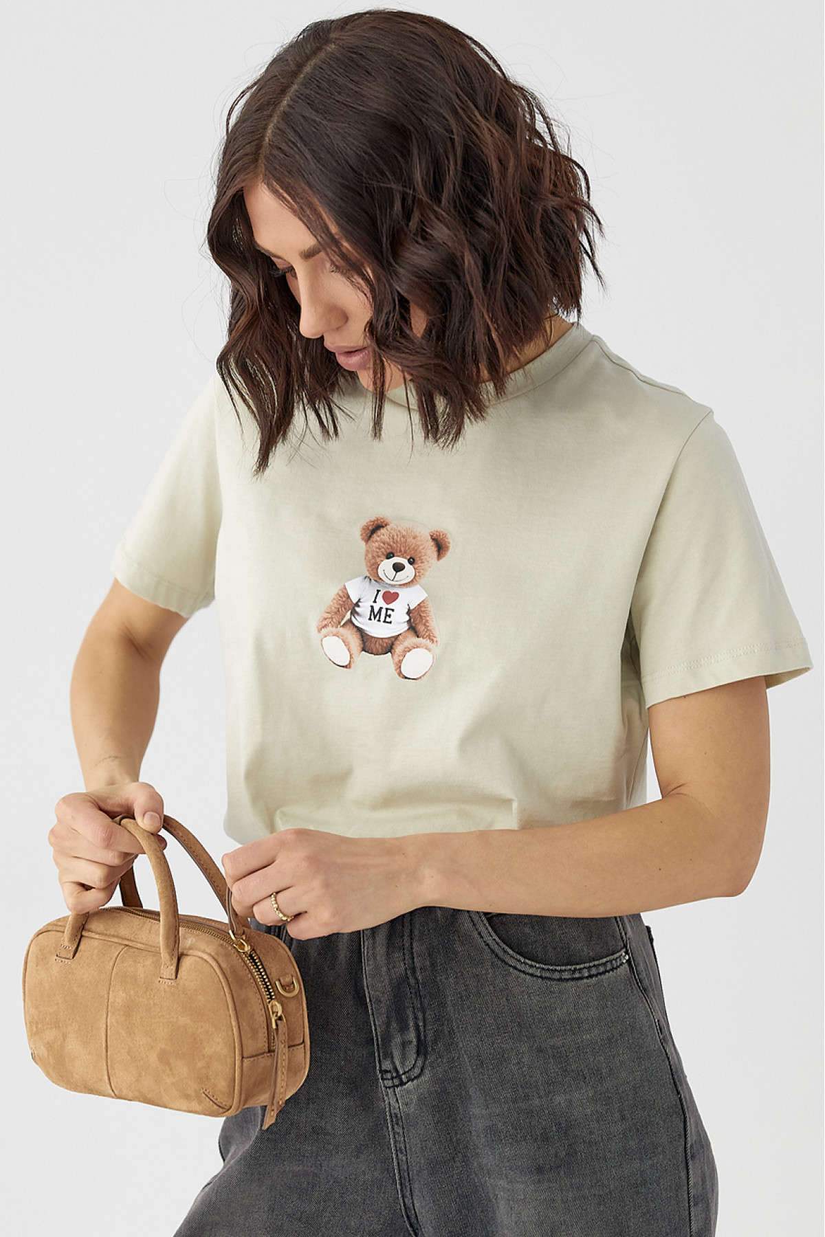 Жіноча футболка з принтом ведмедика  меланж колір