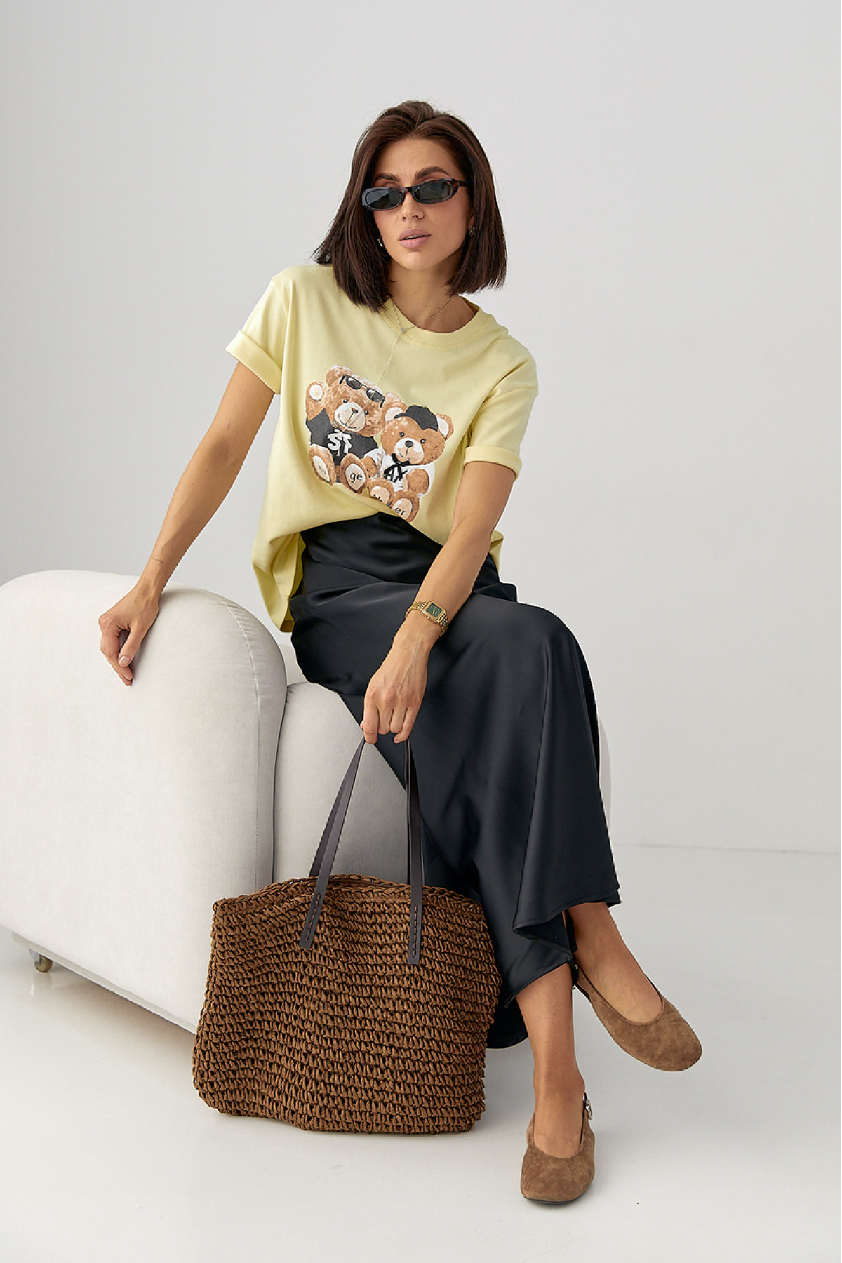 Бавовняна футболка з ведмедиками  лимонний колір