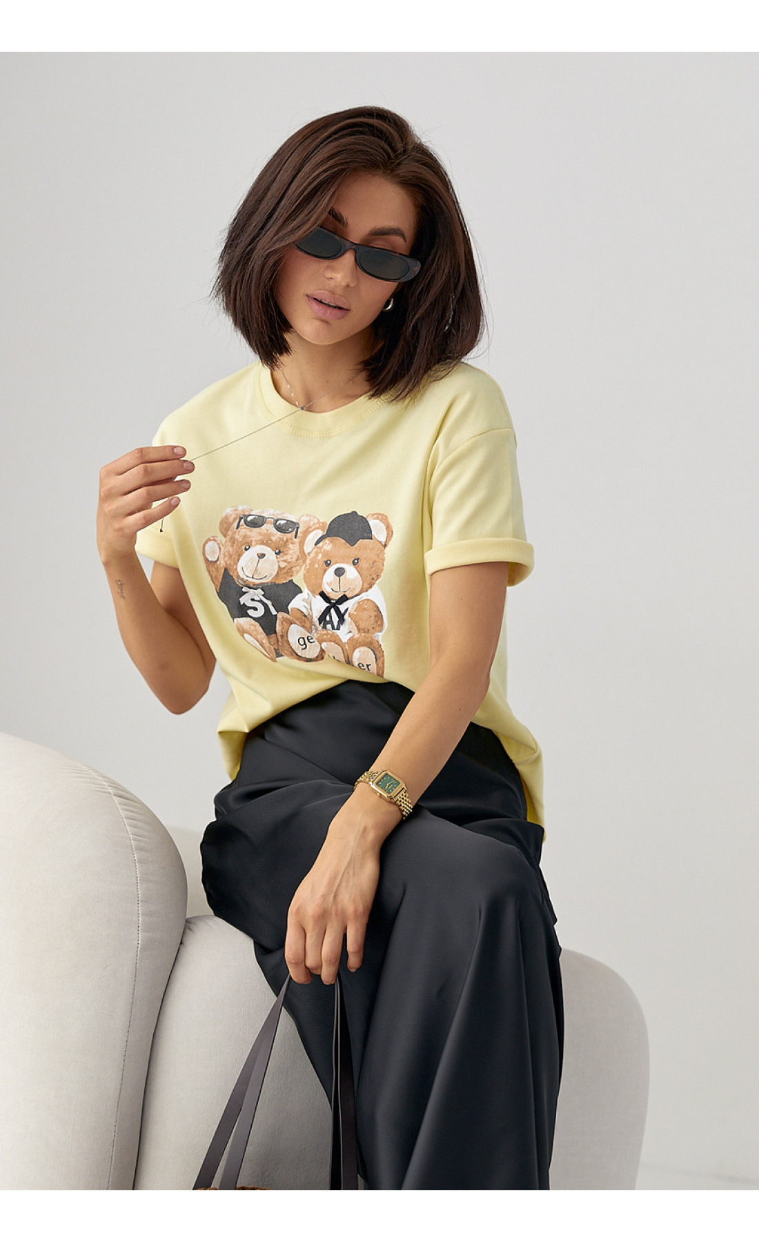 Бавовняна футболка з ведмедиками  лимонний колір