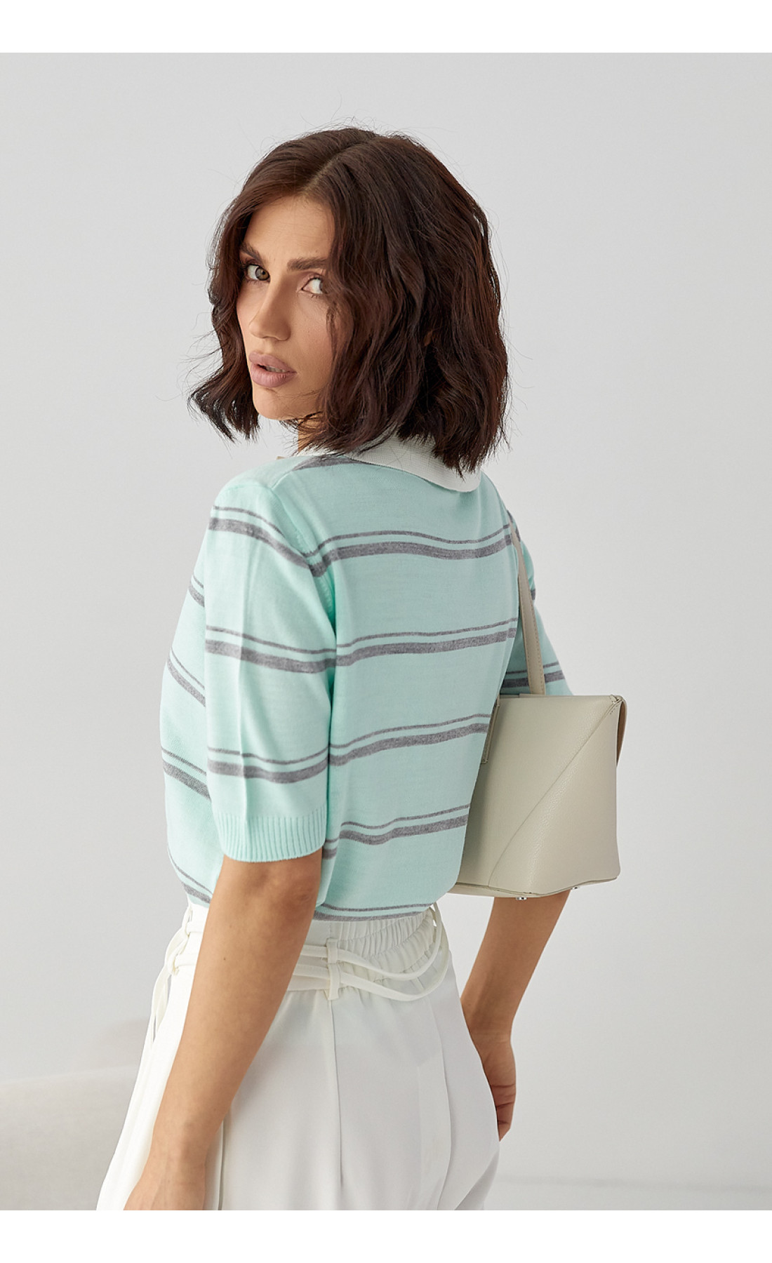 В'язане поло в смужку  бірюзовий колір