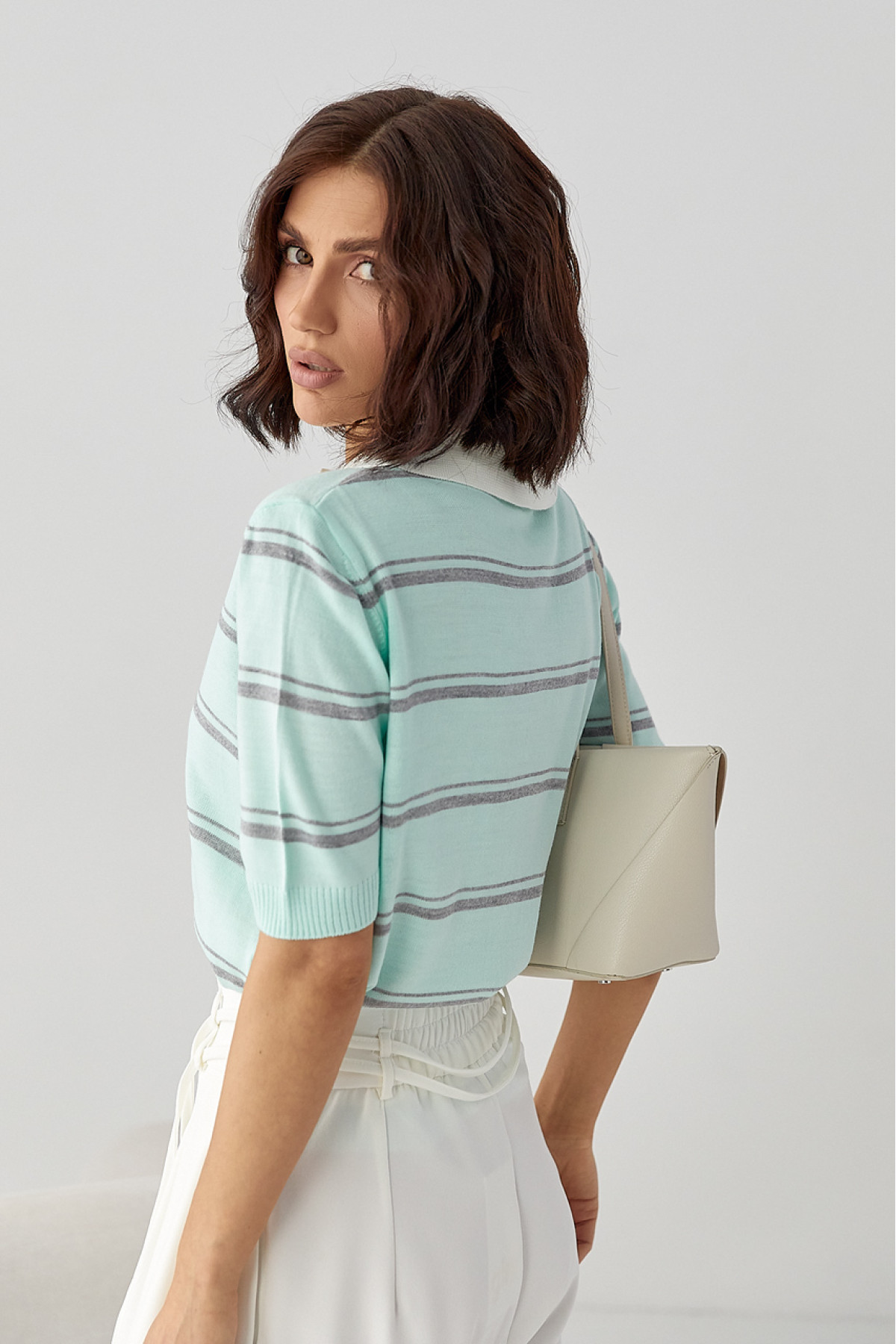 В'язане поло в смужку  бірюзовий колір