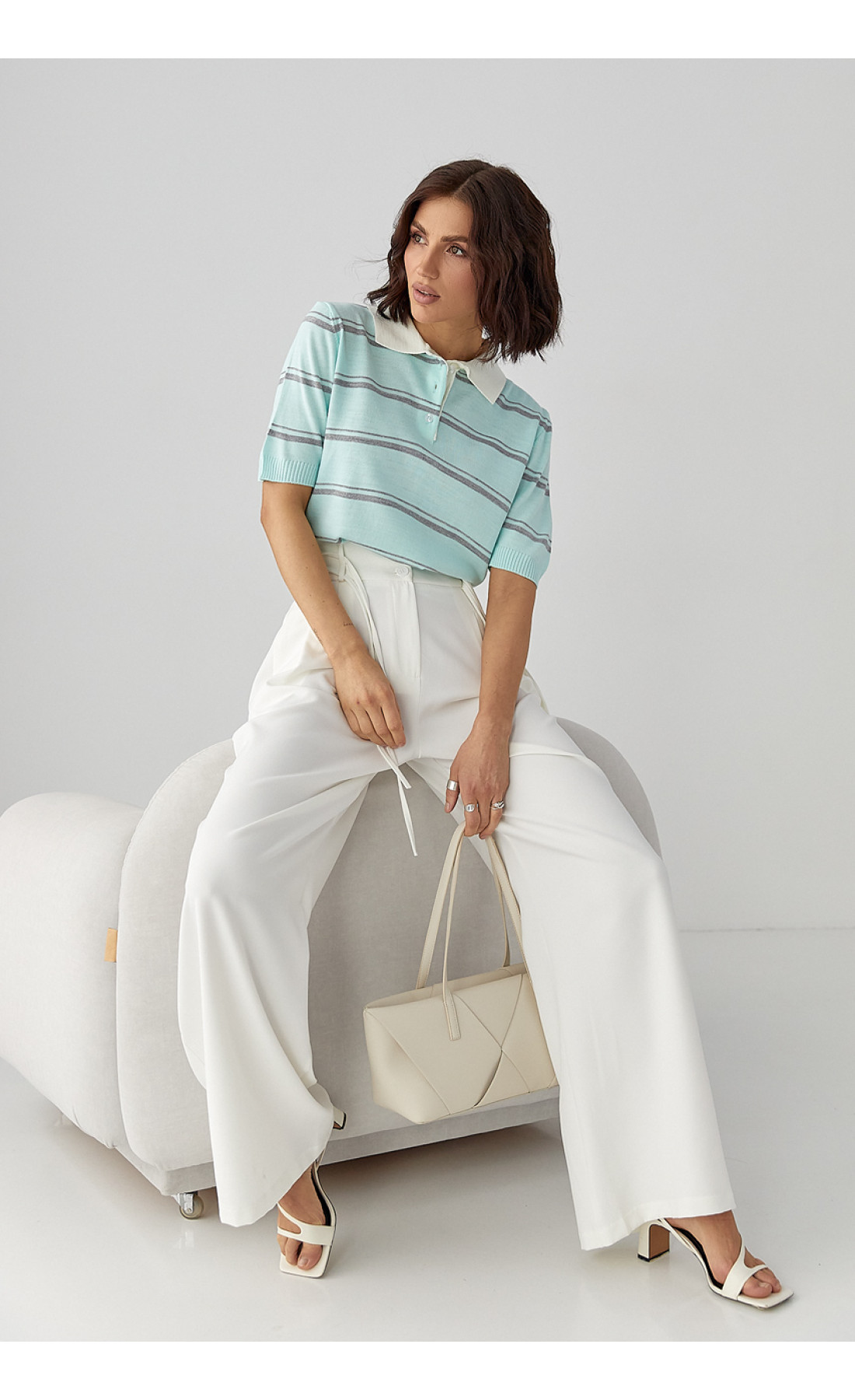 В'язане поло в смужку  бірюзовий колір