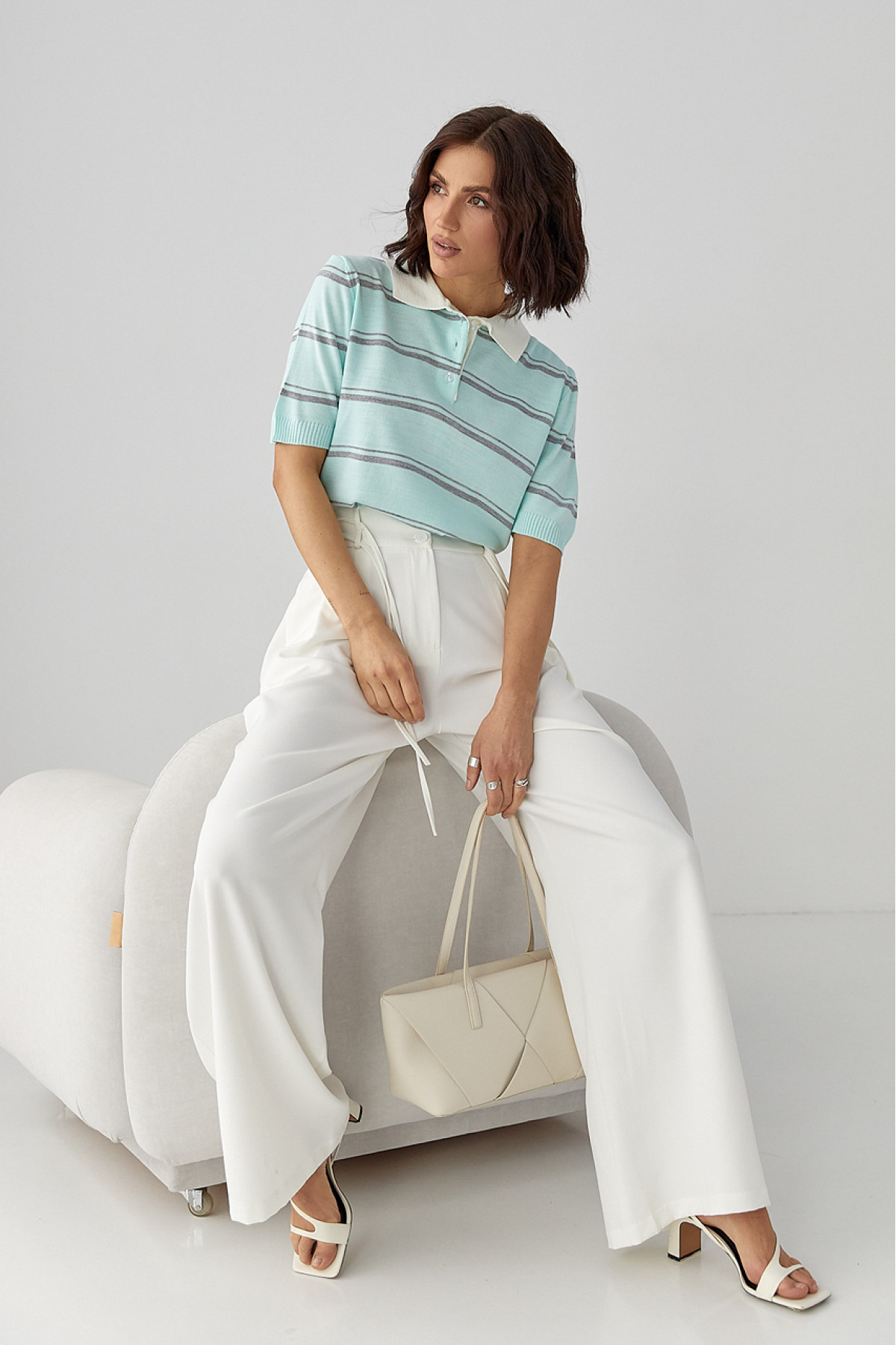 В'язане поло в смужку  бірюзовий колір