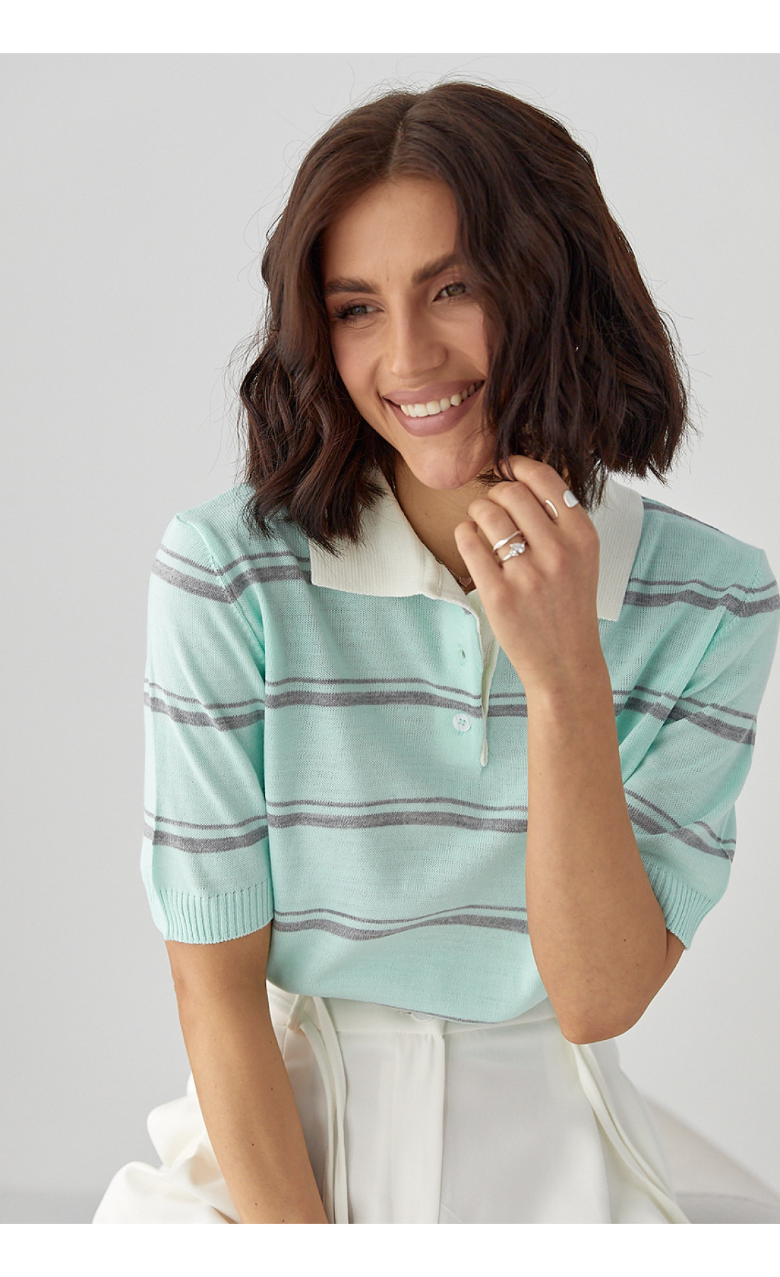 В'язане поло в смужку  бірюзовий колір