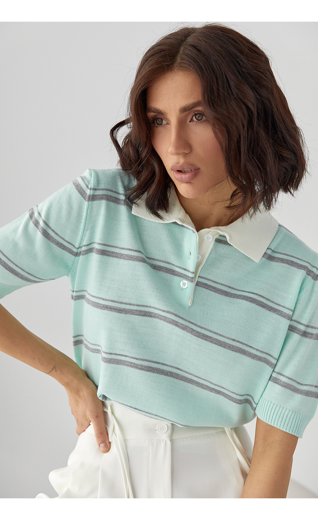 В'язане поло в смужку  бірюзовий колір