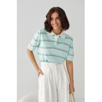 В'язане поло в смужку  бірюзовий колір