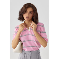 В'язане поло в смужку  рожевий колір