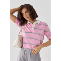 В'язане поло в смужку  рожевий колір
