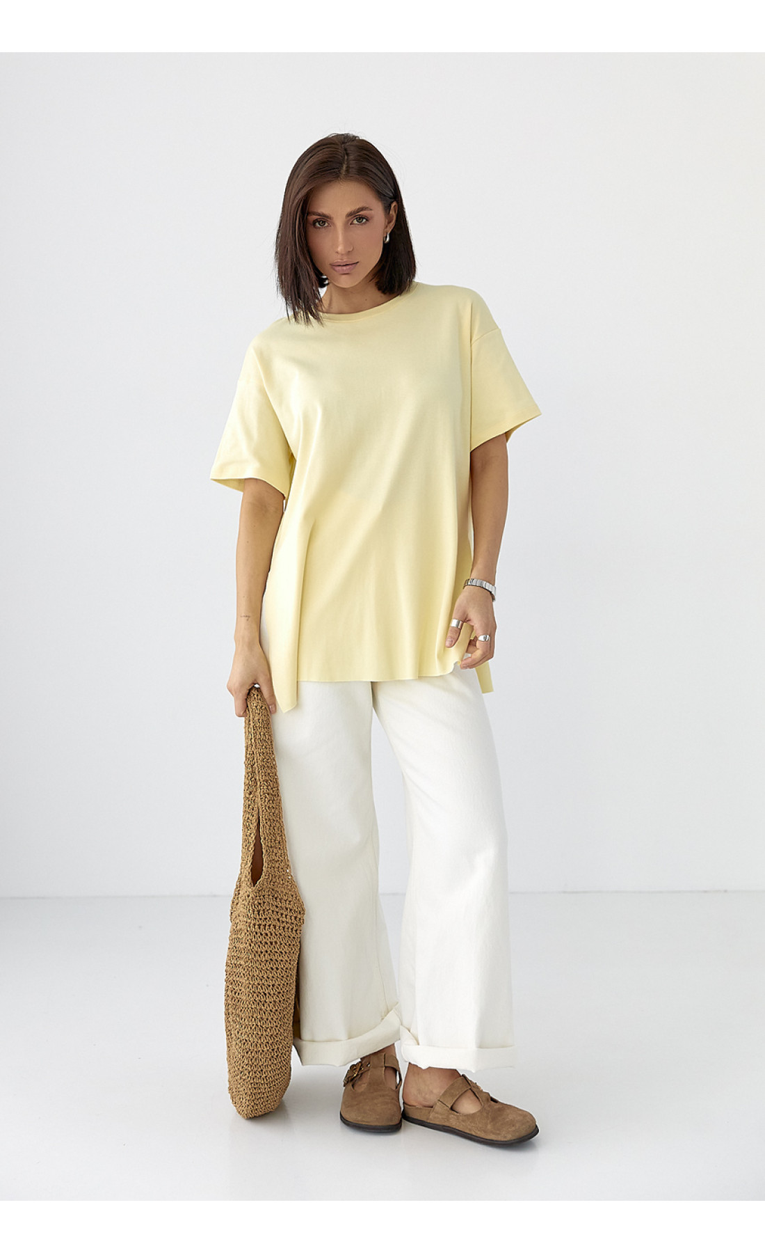 Однотонна футболка з розрізами  жовтий колір