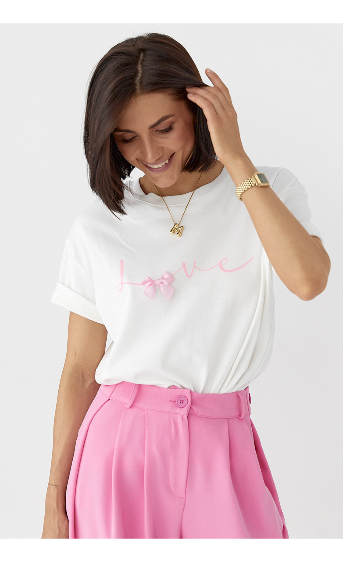 Футболка з бантом і написом ove  білий колір