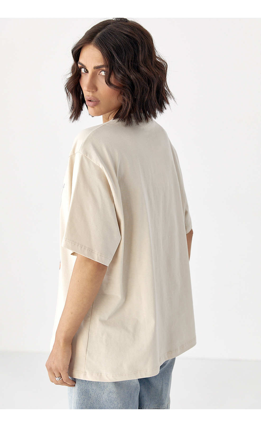 Бавовняна футболка з ведмедиком  бежевий колір