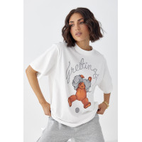 Бавовняна футболка з ведмедиком  білий колір