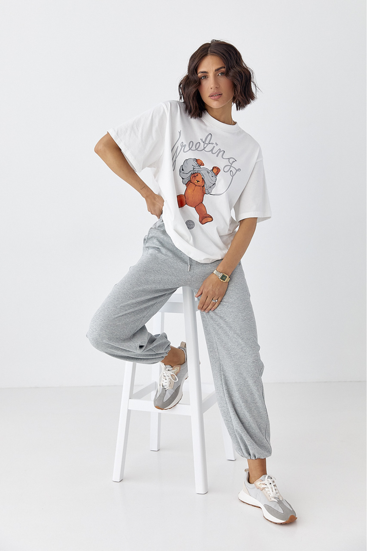 Бавовняна футболка з ведмедиком  білий колір