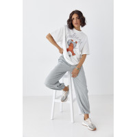 Бавовняна футболка з ведмедиком  білий колір