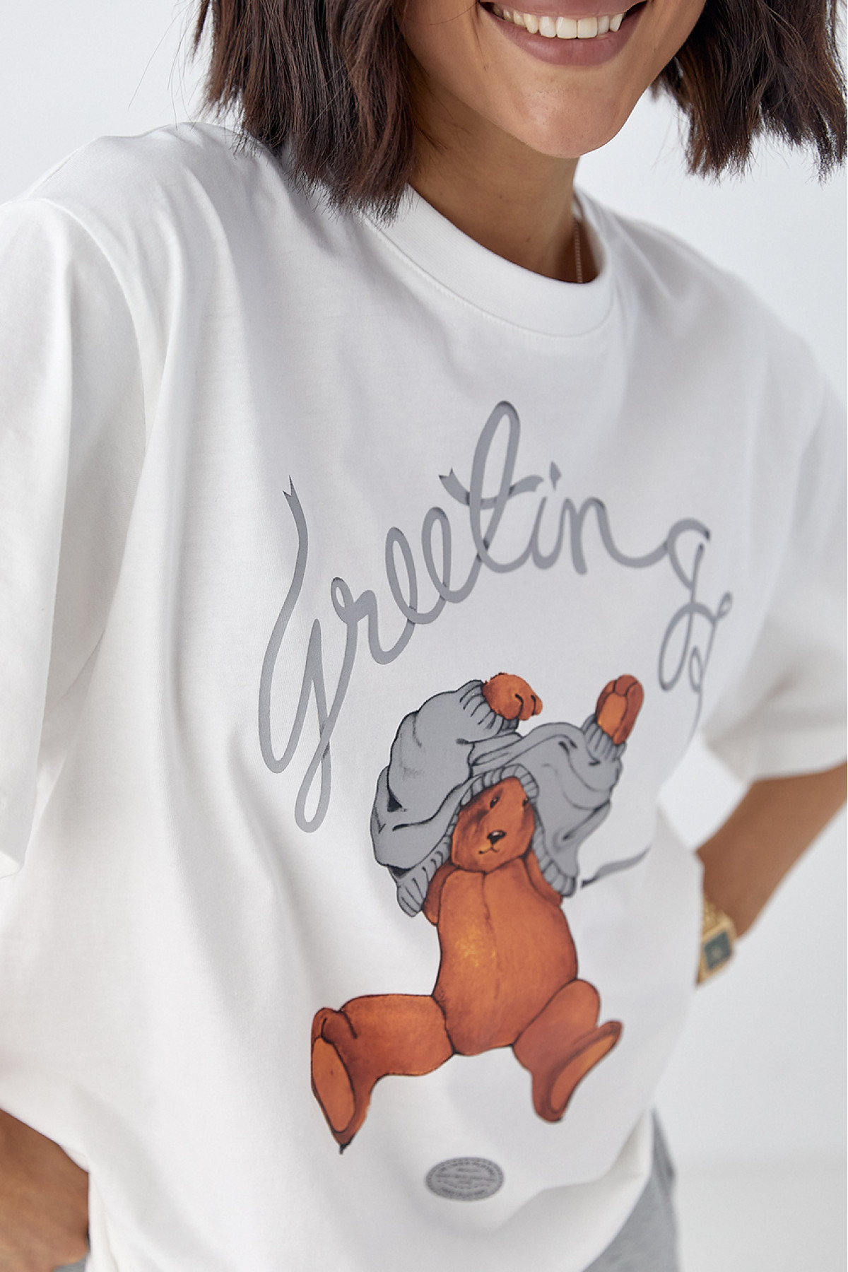 Бавовняна футболка з ведмедиком  білий колір