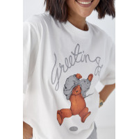 Бавовняна футболка з ведмедиком  білий колір