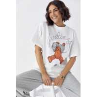 Бавовняна футболка з ведмедиком  білий колір