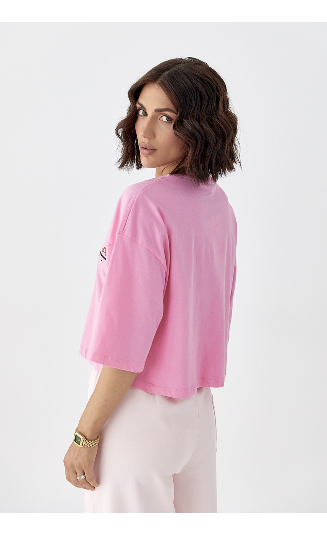 Укорочена футболка вільного крою  рожевий колір