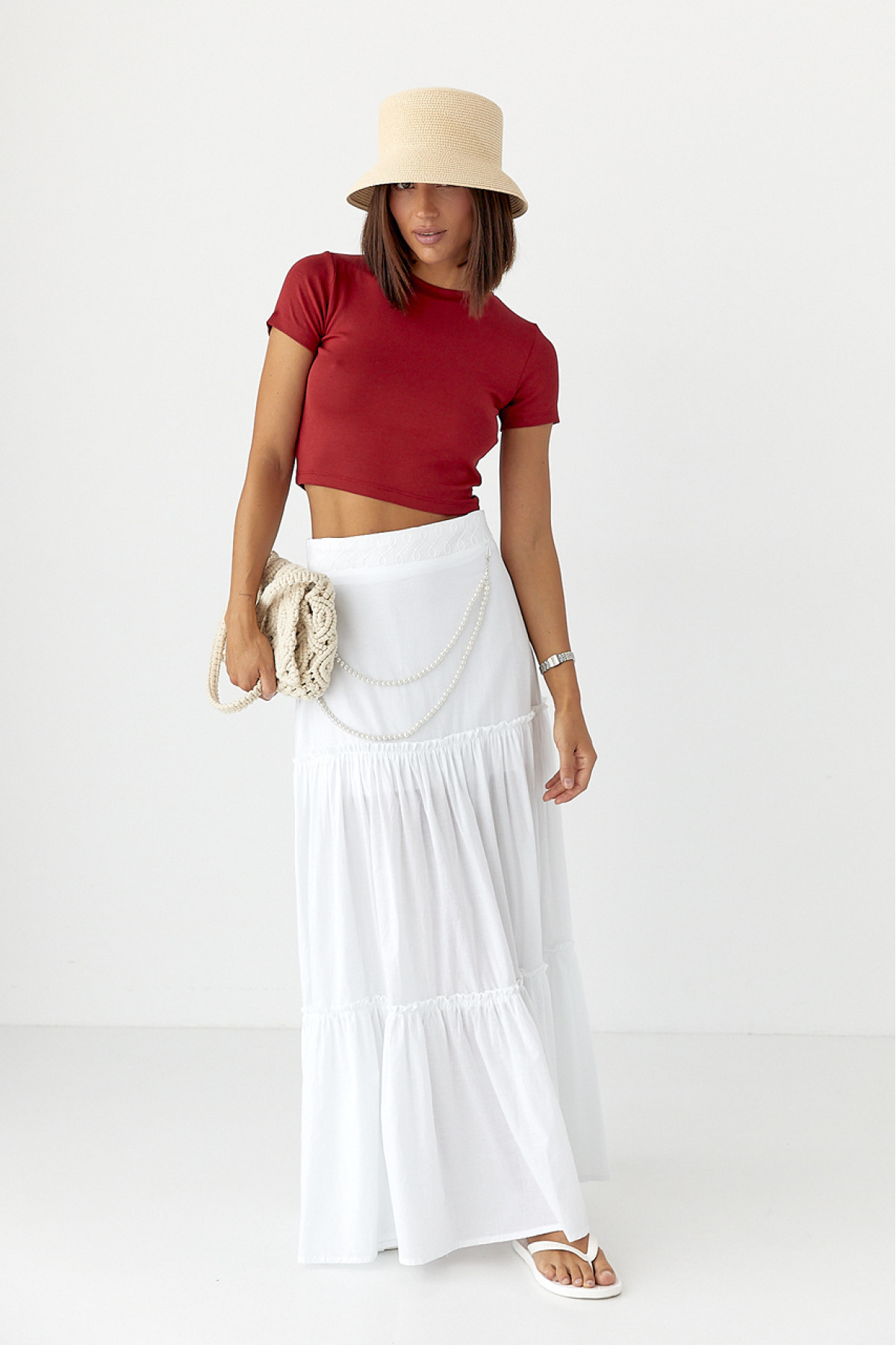 Однотонна футболка assimo Dutti  темночервоний колір