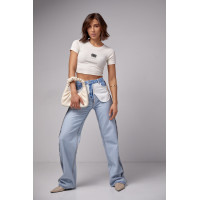 Жіночі жіночі джинси з ефектом навиворіт  блакитний колір